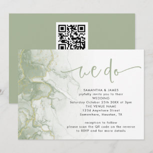 Sage Gold Agate Script Vi Gör QR-kod Bröllop Inbjudningar