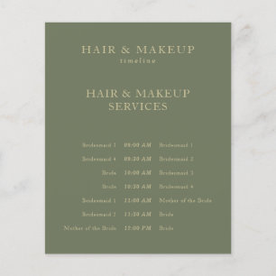 Sage Gold Budget Bröllopshår Makeup Tidslinje Flygblad