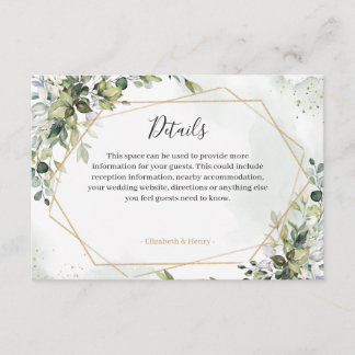 Sage gold eucalyptus geometric wedding detail card tilläggskort