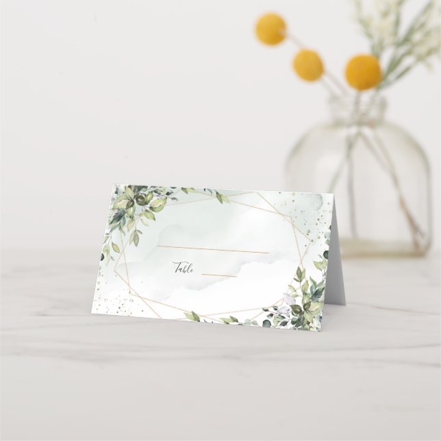 Sage gold eucalyptus geometric wedding place card placeringskort (Framsida)