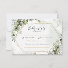 Sage gold eucalyptus geometric wedding RSVP card OSA Kort