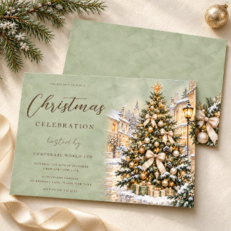 Sage & Gold Julbyn Julfest Inbjudningar