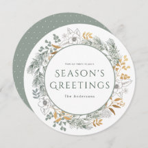 Sage Gold Krans Julhälsningar Högtidskort