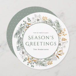 Sage Gold Krans Julhälsningar Högtidskort