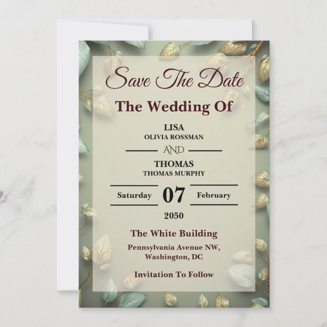 Sage Gold Luxe Greenery Wedding Save The Date Spara Datumet (Framsida)