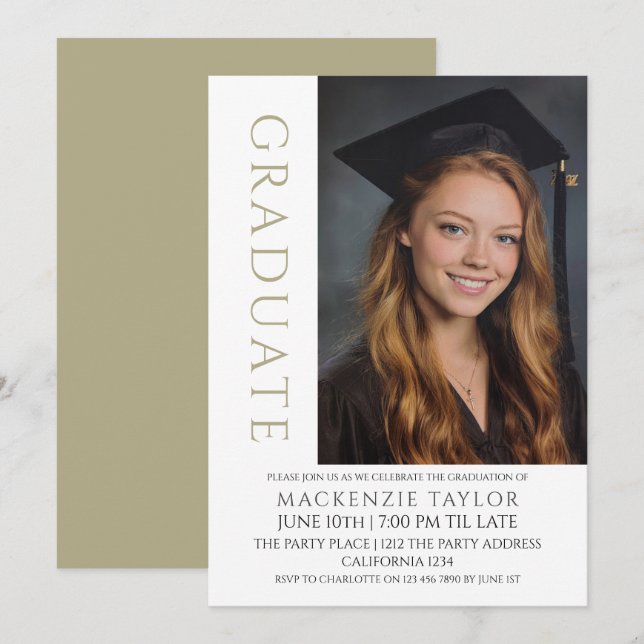 Sage Graduation Modern Photo Template Personalized Inbjudningar (Fram/baksida)