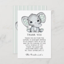 Sage Grått Elephant Baby Shower Tack för ditt kort