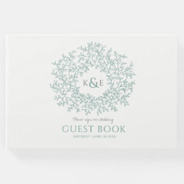 Sage grått grönt white löv monogram art bröllop gästböcker