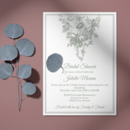 Sage Gray Toile de Jouy Bridal Shower Invitation Inbjudningar