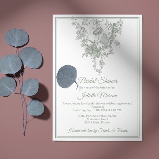 Sage Gray Toile de Jouy Bridal Shower Invitation Inbjudningar (Skapare uppladdad)