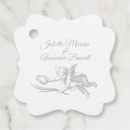 Sage Gray Toile de Jouy Cherub Wedding Favor Tags Gåvor Etiketter