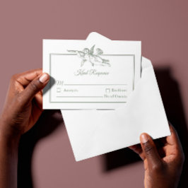 Sage Gray Toile de Jouy Cherub Wedding RSVP Card OSA Kort