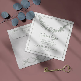 Sage Gray Toile de Jouy Wedding Thank You Card Tack Kort