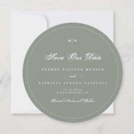 Sage Gray White Elegant Round Photo Save The Date Inbjudningar