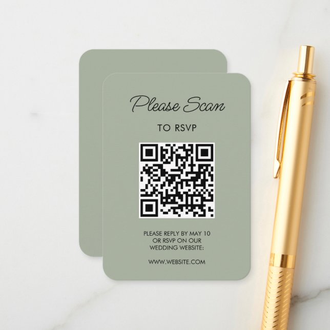 Sage Gree Wedding RSVP Modern Minimalist Simple Tilläggskort (Fram/Back In Situ)