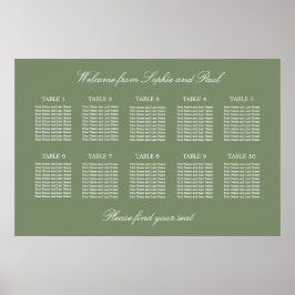 Sage Green 10 Bord Bröllop Placeringsplan Affisch