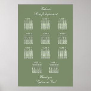 Sage Green 11 Bord Bröllop Platsindelning Affisch