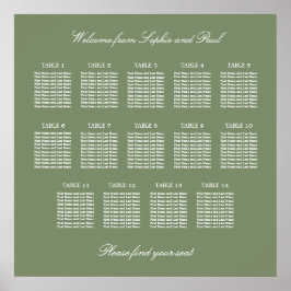 Sage Green 14 Bord Wedding Platsindelning Affisch