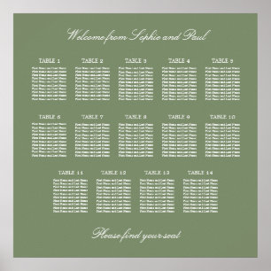 Sage Green 14 Bord Wedding Platsindelning Affisch