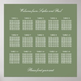 Sage Green 15 Bord Wedding Seating Chart Affisch