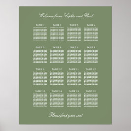Sage Green 16 Bord Wedding Platsindelning Affisch