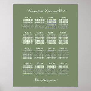 Sage Green 16 Bord Wedding Platsindelning Affisch