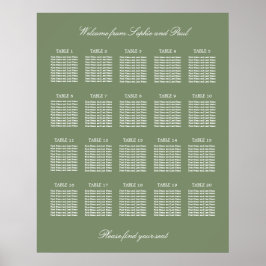 Sage Green 20 Bord Wedding Platsindelning Affisch