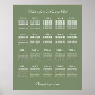 Sage Green 20 Bord Wedding Platsindelning Affisch