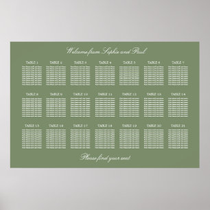 Sage Green 21 Bord Bröllop Platsindelning Affisch