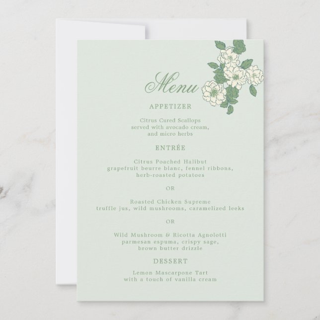 Sage Green 5x7 Wedding Menu Card Inbjudningar (Framsida)