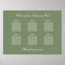 Sage Green 6 Bord Bröllop Placeringsplan Affisch