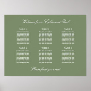 Sage Green 6 Bord Bröllop Placeringsplan Affisch