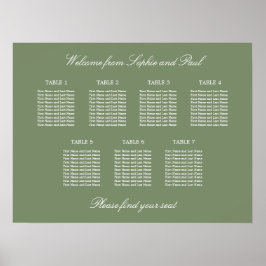 Sage Green 7 Bord Bröllop Placeringsplan Affisch
