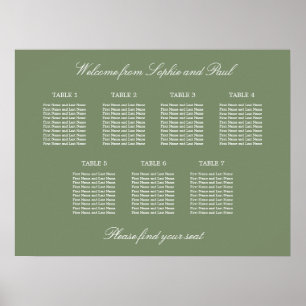 Sage Green 7 Bord Bröllop Placeringsplan Affisch