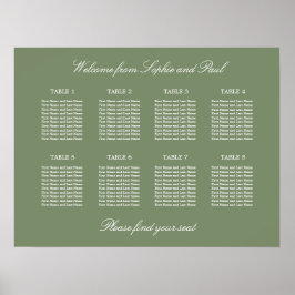Sage Green 8 Bord Bröllop Placeringsplan Affisch
