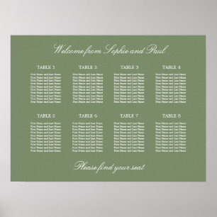 Sage Green 8 Bord Bröllop Placeringsplan Affisch