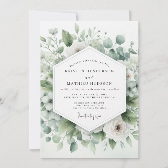 Sage Green Airy Botanical Wedding Inbjudningar (Framsida)