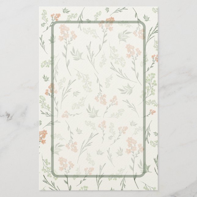 Sage Green and Apricot Wildflower Watercolor Brevpapper (Framsida)