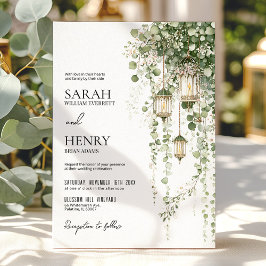 Sage Green and Blush Eucalyptus Lantern Wedding Inbjudningar