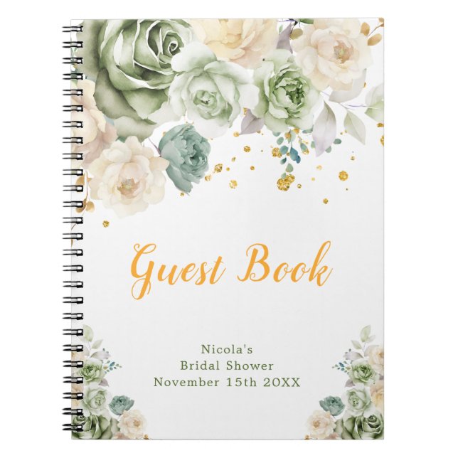 Sage Green and Cream Floral Bridal Show Guest Book Anteckningsbok (Framsidan)
