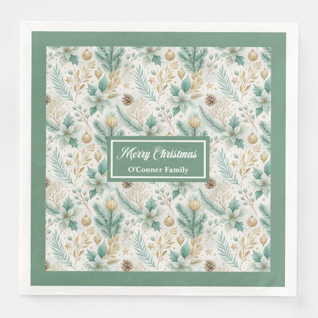 Sage Green and Gold Napkins Elegant Holiday Table Pappersservett (Framsida)
