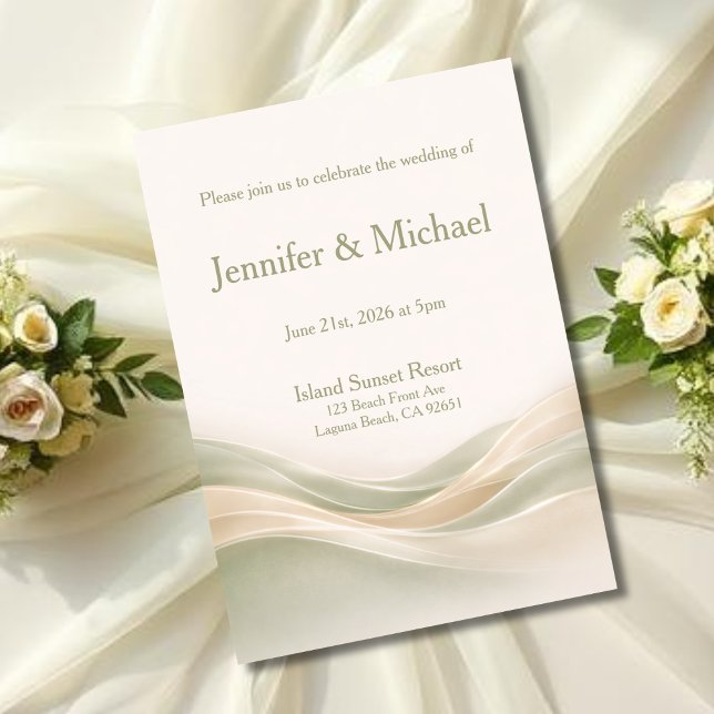 Sage Green and Ivory Modern Wave Wedding  Inbjudningar (Sage Green and Ivory Modern Wave Wedding Invitation)