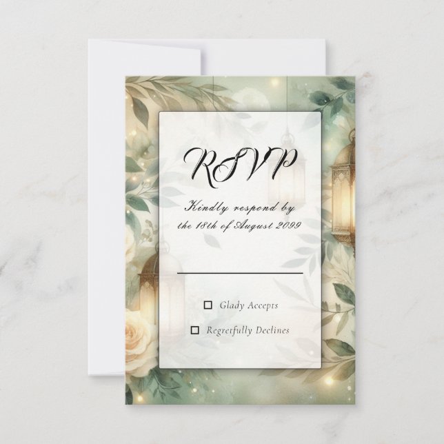 Sage Green and Ivory Rose Lantern Wedding OSA Kort (Framsida)