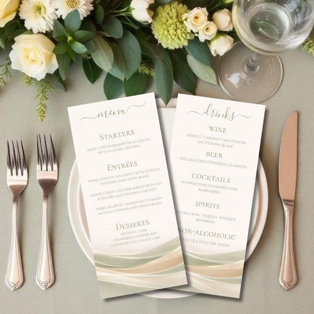 Sage Green and Ivory Wedding Dinner and Bar Menu  Meny (Sage Green and Ivory Wedding Dinner and Bar Menu )