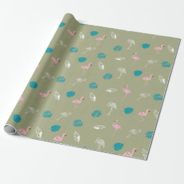 Sage Green and Pink Flamingo Wrapping Paper Presentpapper