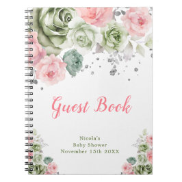 Sage Green and Pink Floral Baby Shower Guest Book Anteckningsbok