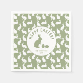 Sage Green And White Bunnies Happy Easter Pappersservett