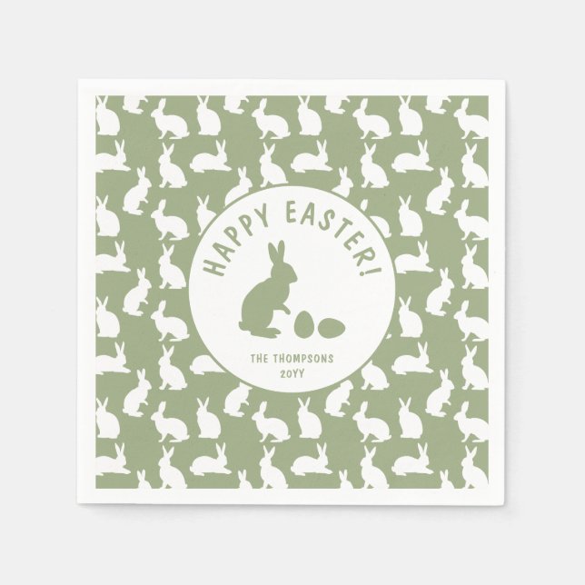 Sage Green And White Bunnies Happy Easter Pappersservett (Framsidan)
