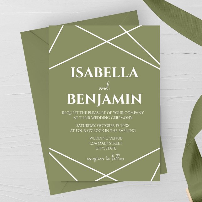 Sage Green and White Geometric Typography Wedding Inbjudningar (Skapare uppladdad)