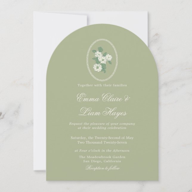 Sage Green Arch Chinoiserie Wedding Invitation Inbjudningar (Framsida)